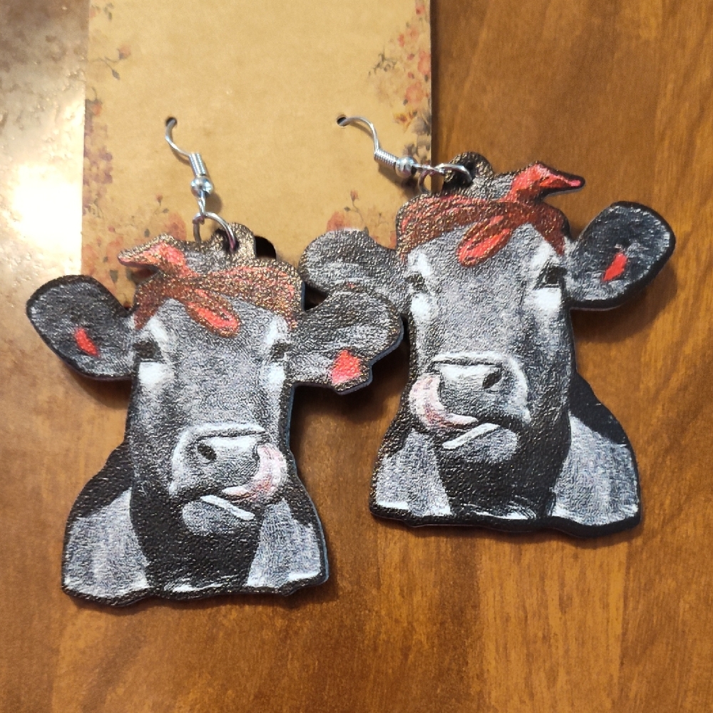 Cow Print Earrings with Red Accents